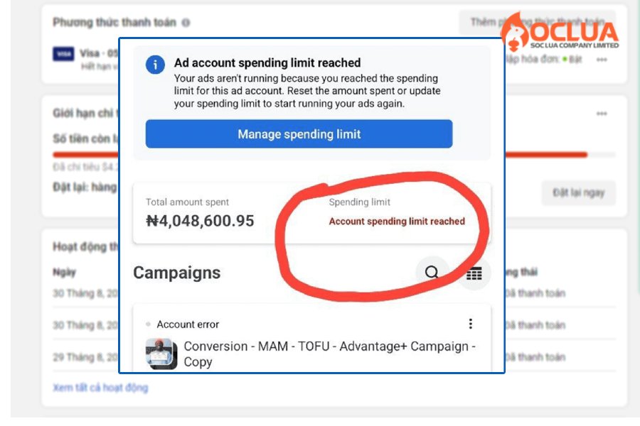 Tài khoản quảng cáo Facebook bị giới hạn chi tiêu