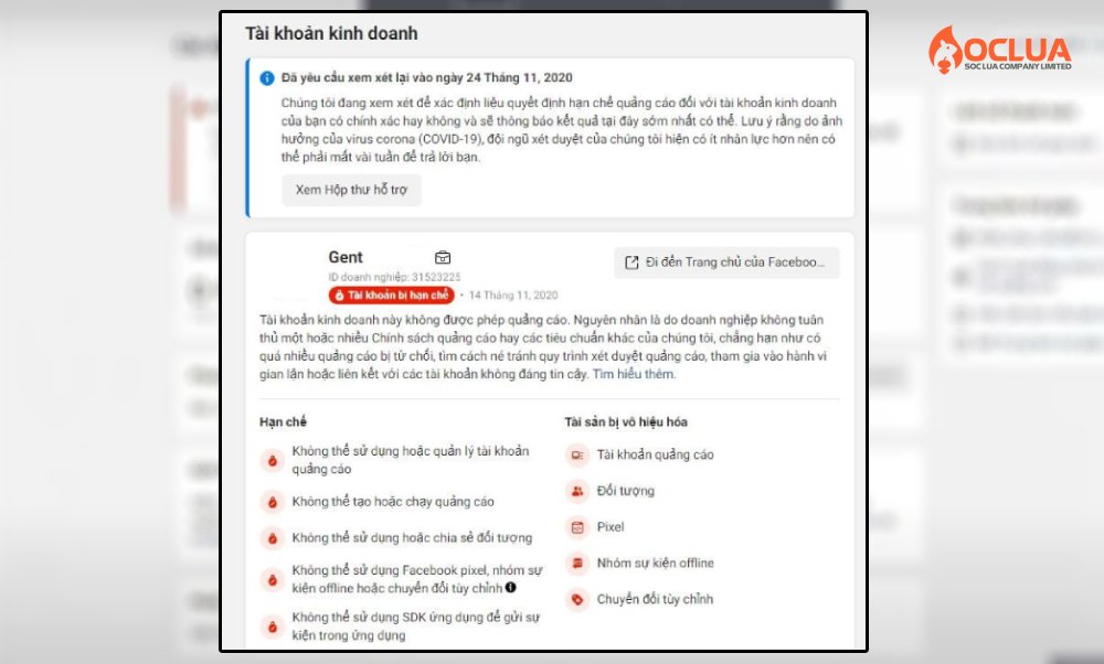 Tài khoản quảng cáo Facebook bị hạn chế