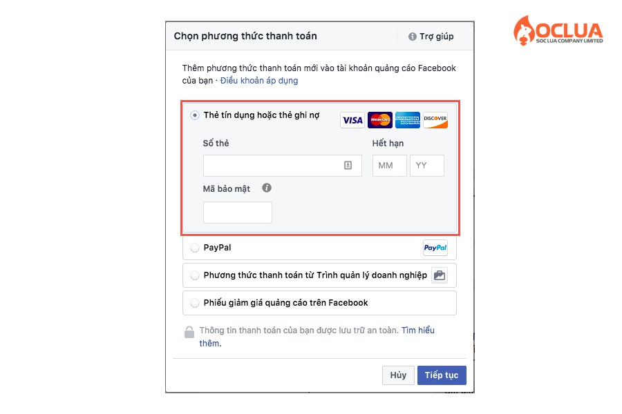 Cách thêm thẻ Visa vào tài khoản quảng cáo Facebook 