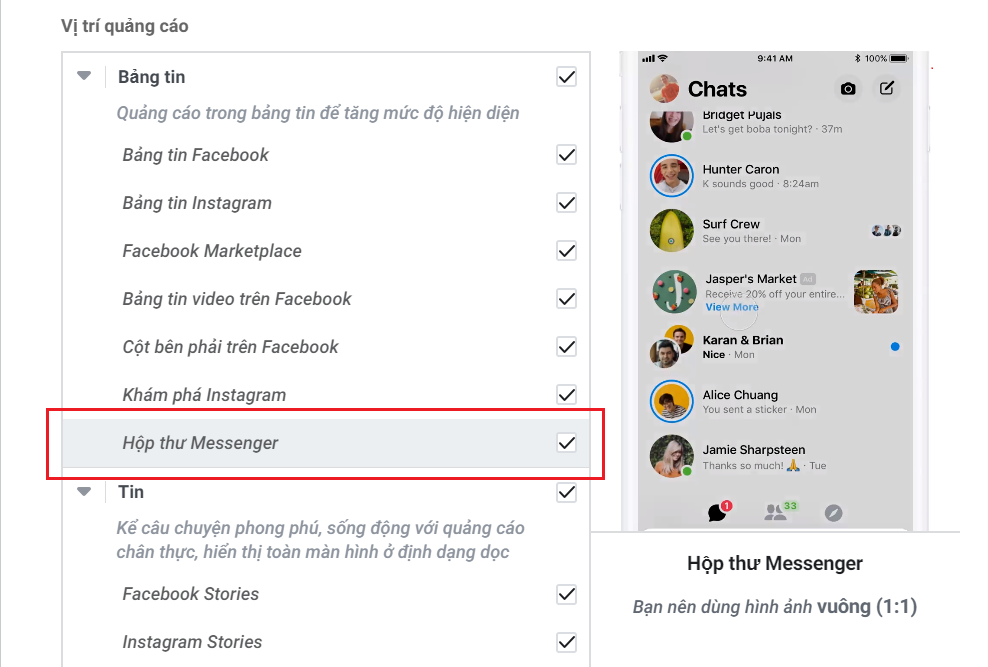 Cách lựa chọn vị trí đặt quảng cáo trên Facebook