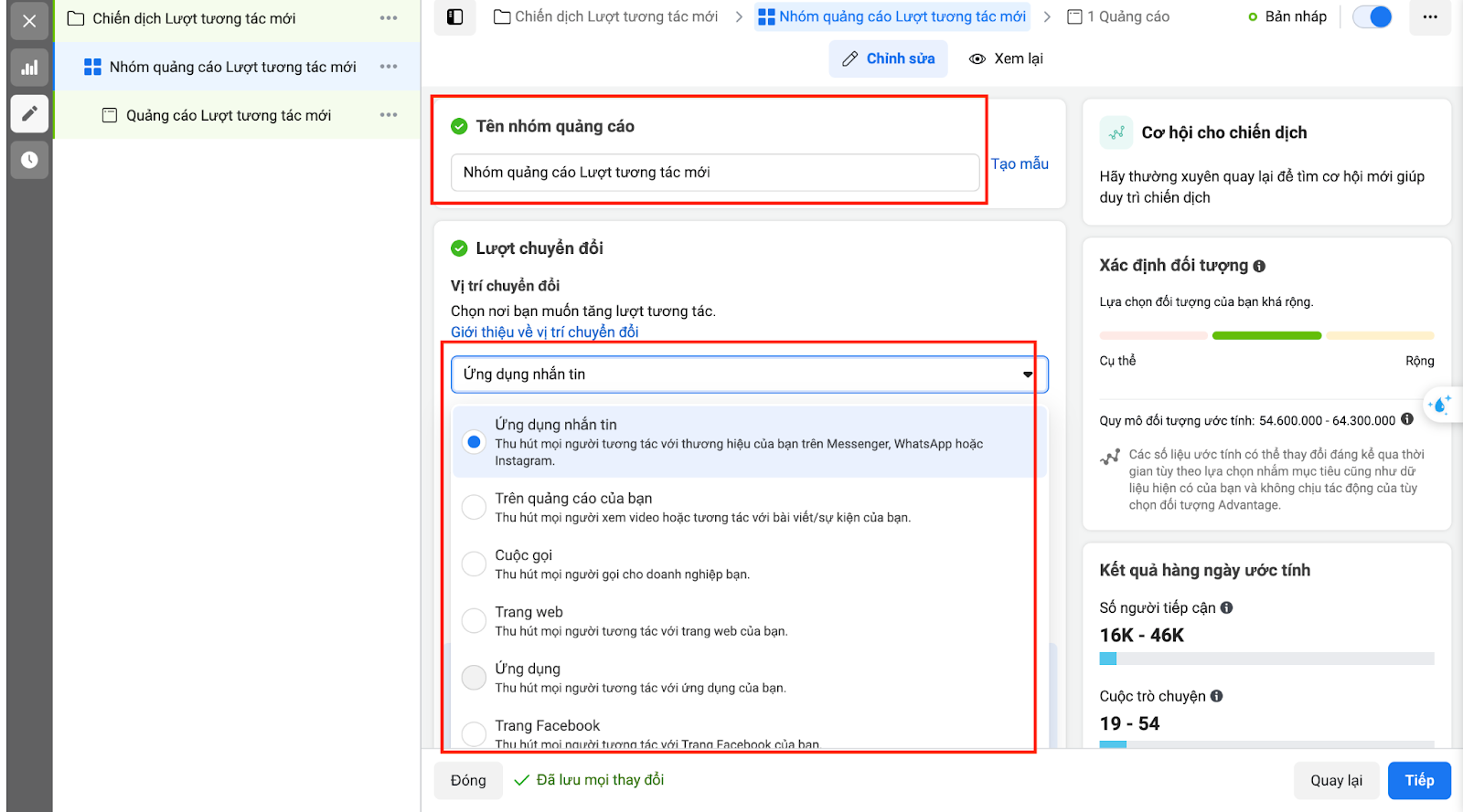 Cách lựa chọn vị trí chuyển đổi và sự kiện khả dụng theo mục tiêu trong Meta Ads Manager